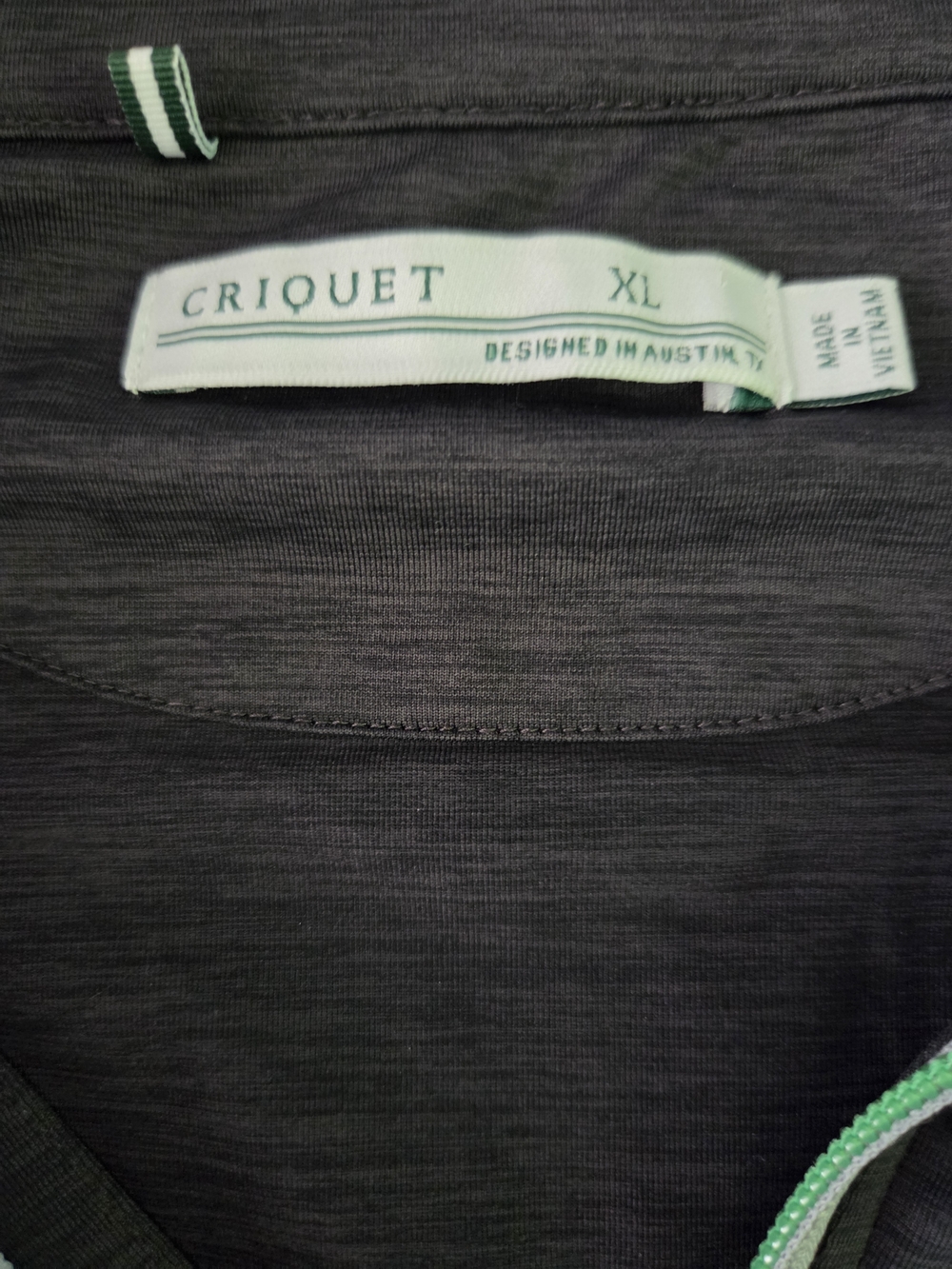 Criquet Charcoal Heather Quarter-Zip Golf Pullover with Mint Trim, XL - Picture 3 of 3